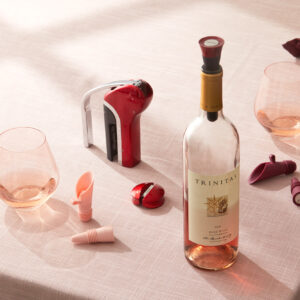 Pink wine lifestyle set featuring a collection of products with soft light.